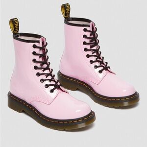DR MARTENS 1460 PATENT LEATHER LACE UP BOOTS Pale Pink Patent Lamper Size 9